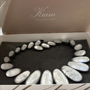 KIAM division of Lia Sophia Hematite tone and White Crystal Statement Necklace